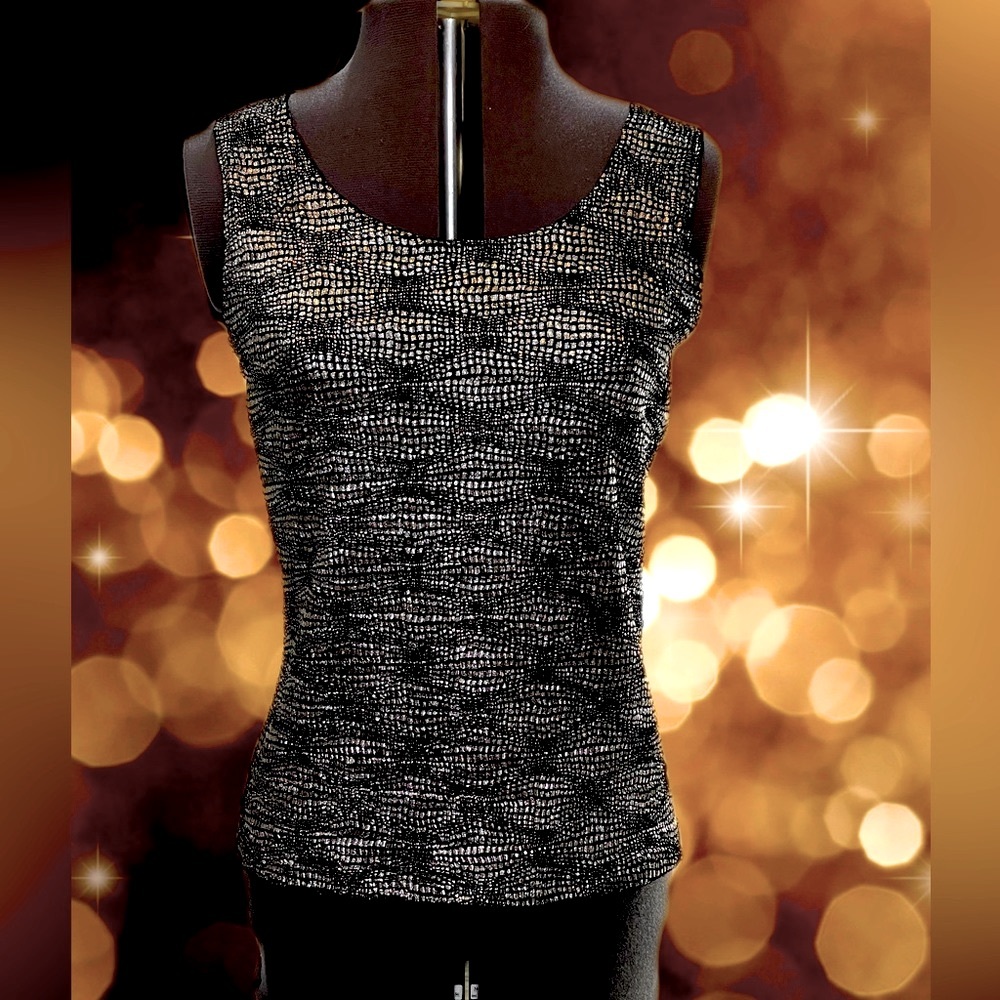 EK Designs Vintage Black and Silver Metallic Sleeveless Tank Top…